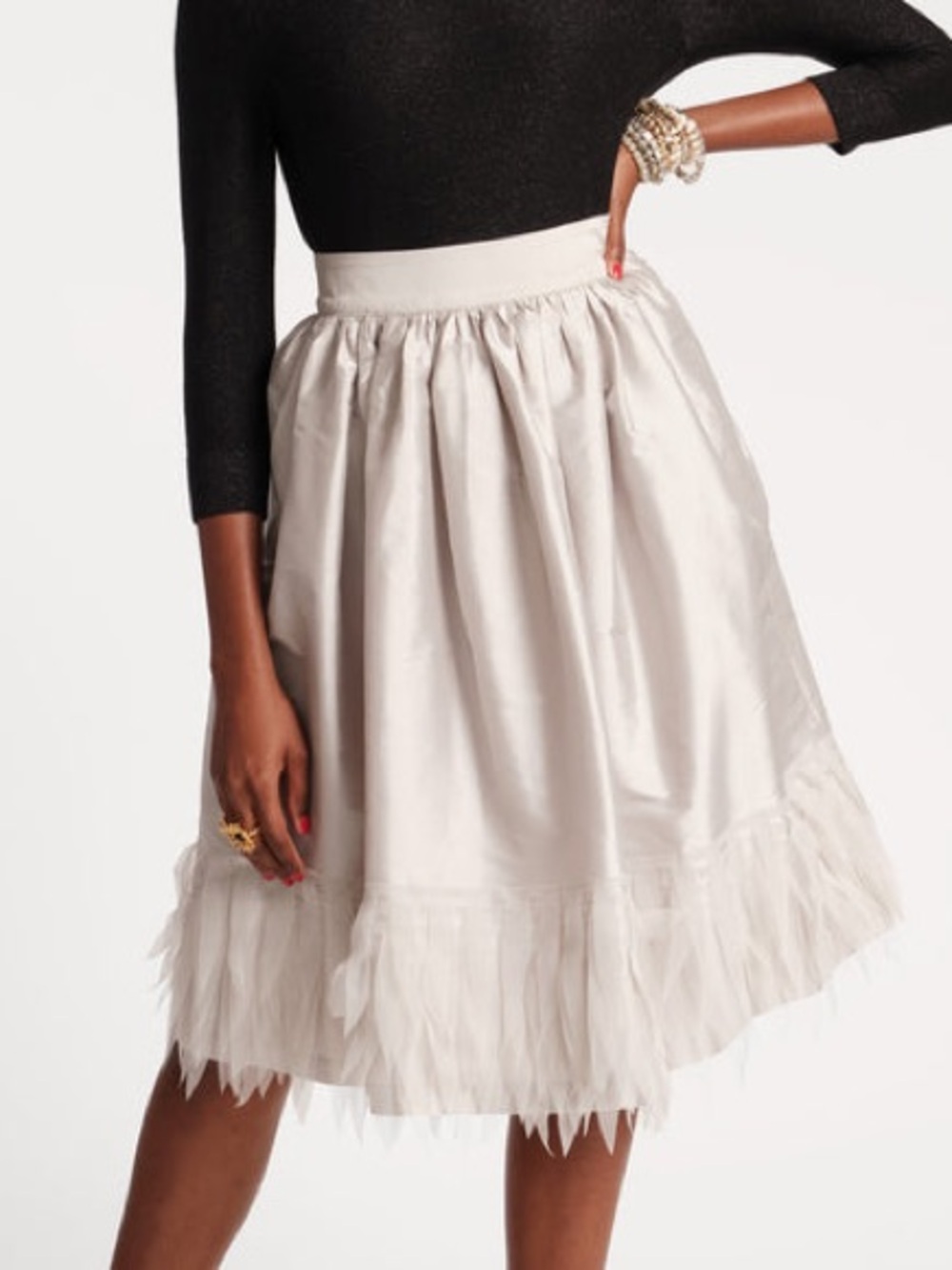 BNWT Frances Valentine Barbara Silver Midi Organza Feather Fringe Skirt size 2X